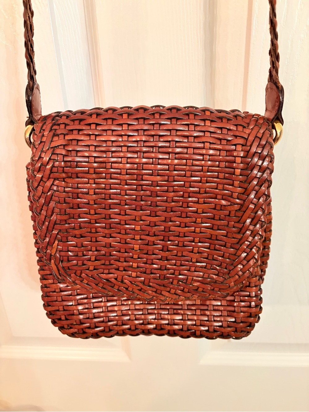 Talbots Brown Woven Leather Shoulder Bag Braided Strap Boho Purse